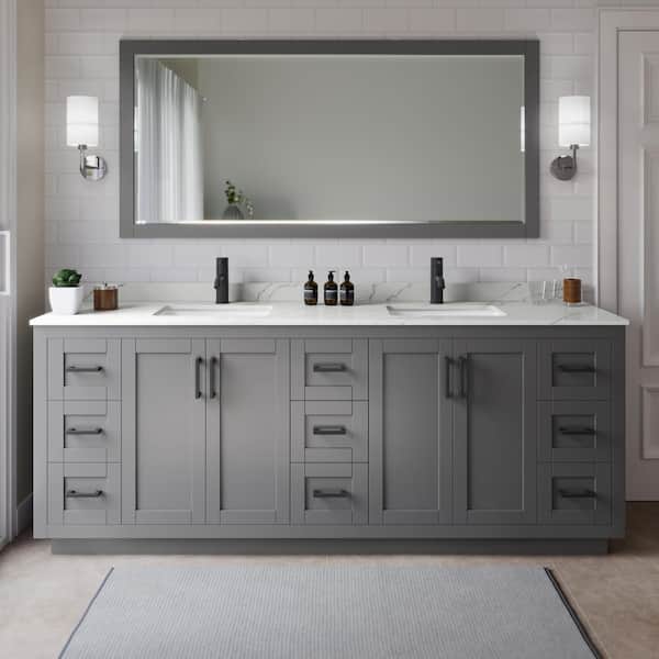 Wyndham Collection Miranda 84 in. W x 22 in. D x 33.75 in. H Double Bath Vanity in Dark Gray with Giotto Quartz Top