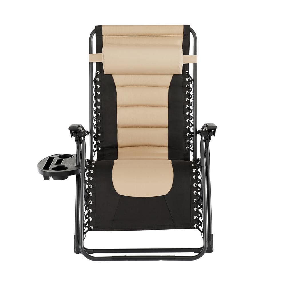 HOMESTOCK Cream Zero Gravity Folding Lounge Chair with Adjustable