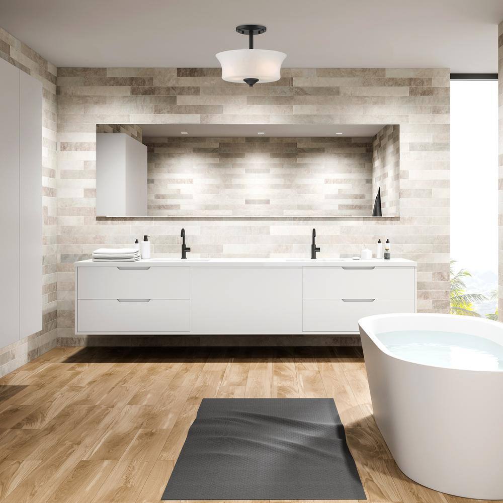 Bronson Transitional 12" Matte Black Semi-Flush Mount with Frosted Glass