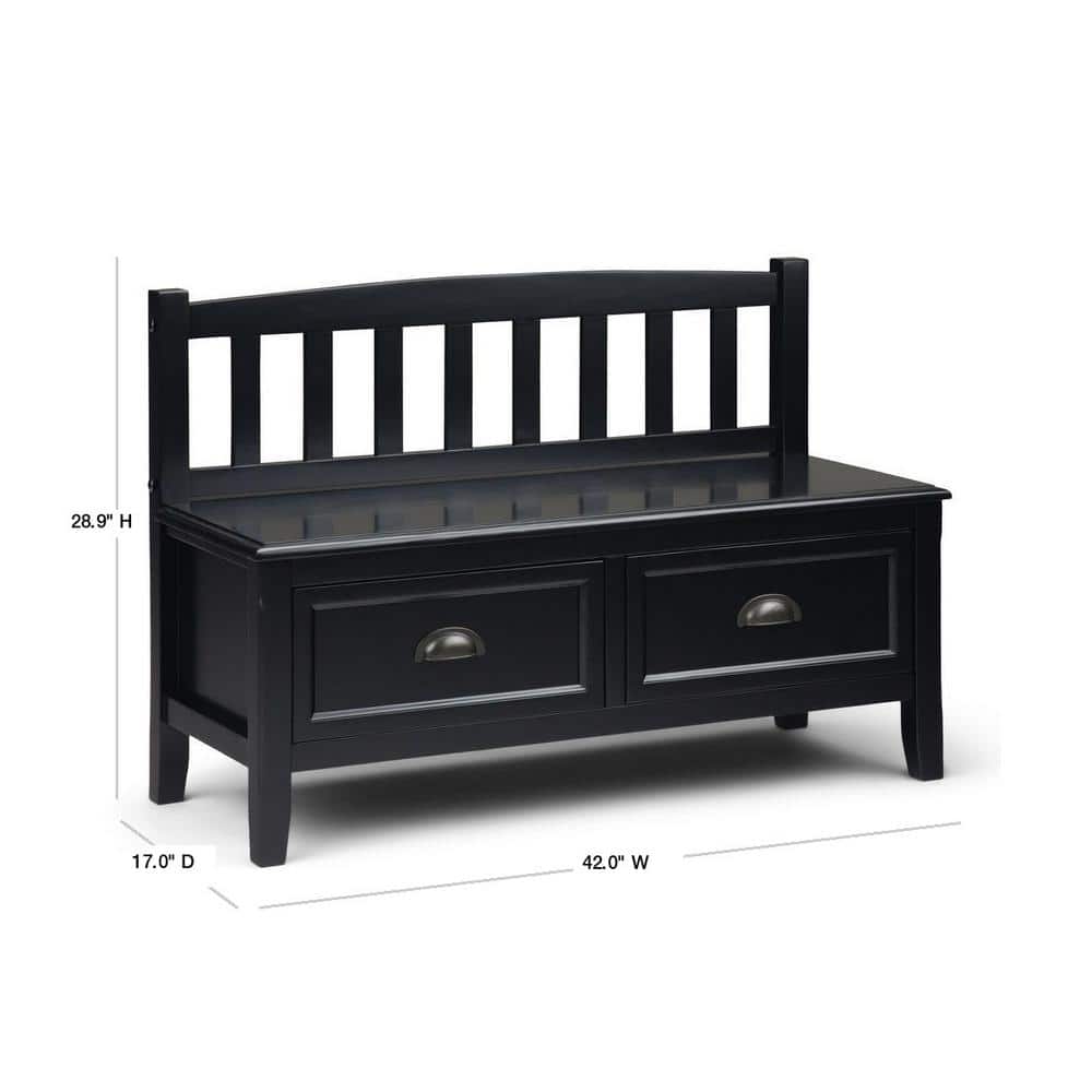 Black Solid Wood Entryway Bench with Storage Drawers