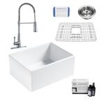 Wilcox II All-in-One Farmhouse/Apron-Fireclay 24 in. Single Bowl Kitchen Sink with Pfister Faucet and Strainer