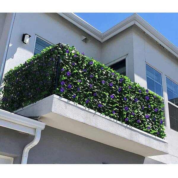 22 in. x 120 in. Purple Artificial Ivy Hedge Panel Privacy Screen Expandable Faux Plant for Outdoor Patio Balcony