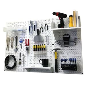 32 in. x 48 in. Metal Pegboard Standard Tool Storage Kit with White Pegboard and White Peg Accessories