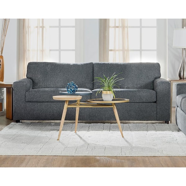 NEW CLASSIC HOME FURNISHINGS Kylo 3-Seater 35 in. Square Arm Polyester Fabric Rectangle Sofa in. Ash Gray (Made in USA)
