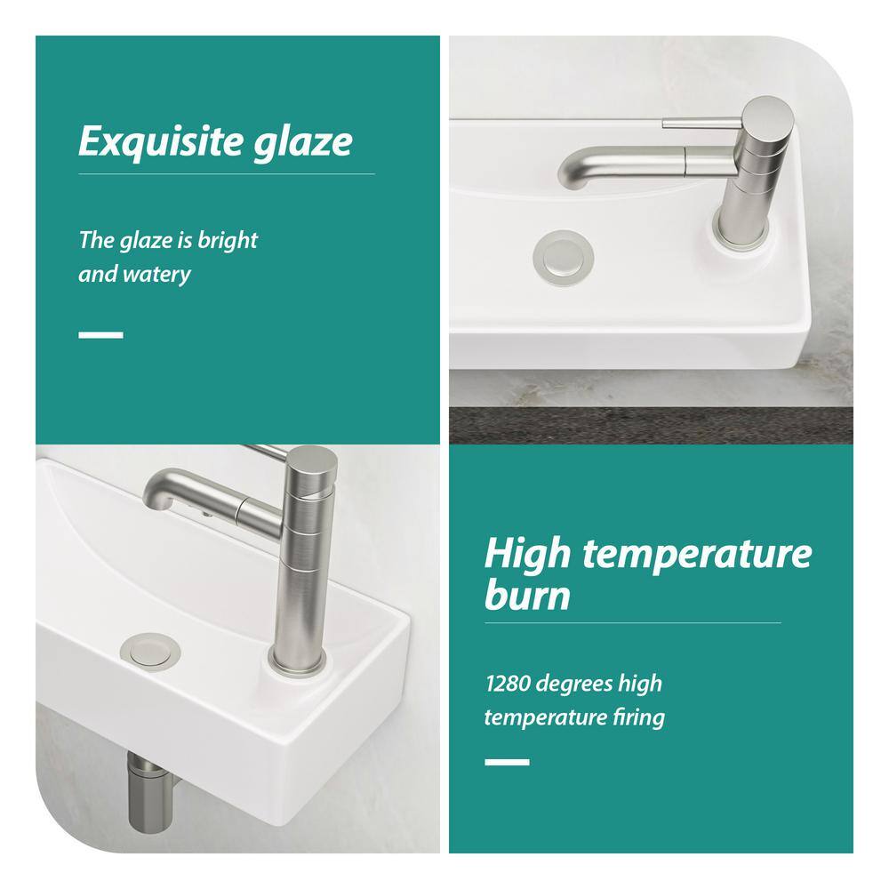 White Ceramic Rectangular Wall-Mount Bathroom Sink