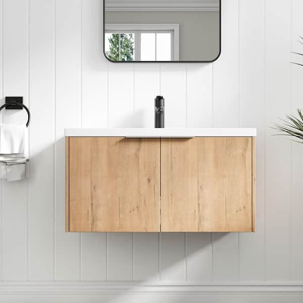35-7/16 in. W x 18-1/8 in. D x 19-5/16 in. H Bath Vanity in Imitative Oak with White Resin Basin
