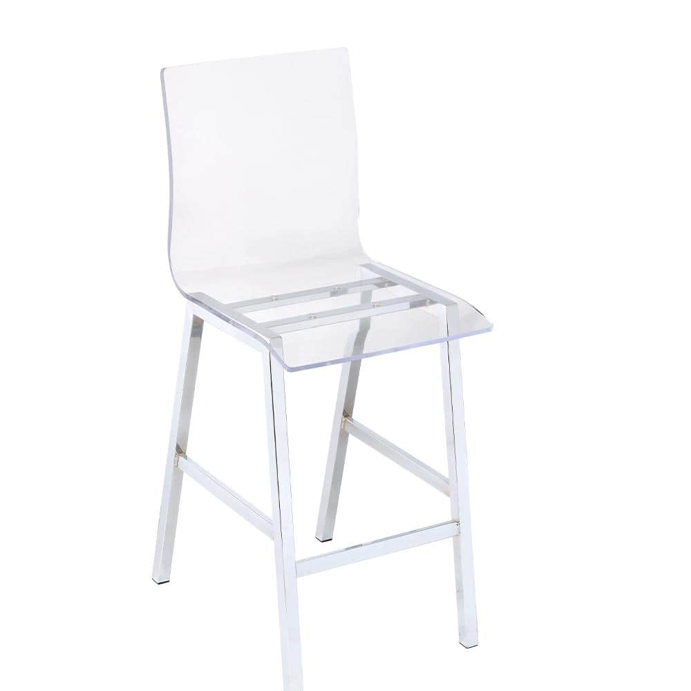 Counter Height Dining Chair Clear Acrylic Chrome Set of 2 - Saltoro Sherpi