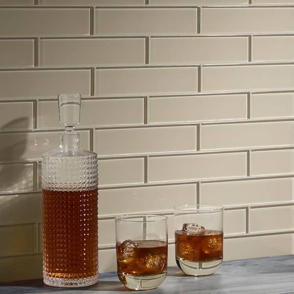 Contempo Beige 2 in. x 8 in. x 8mm Polished Glass Floor and Wall Tile (36 pieces 4 sq.ft./Box)