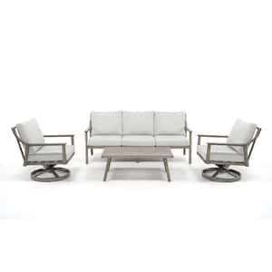 EliteCast 4-Piece Aluminum Patio Conversation Set with Gray Cushions