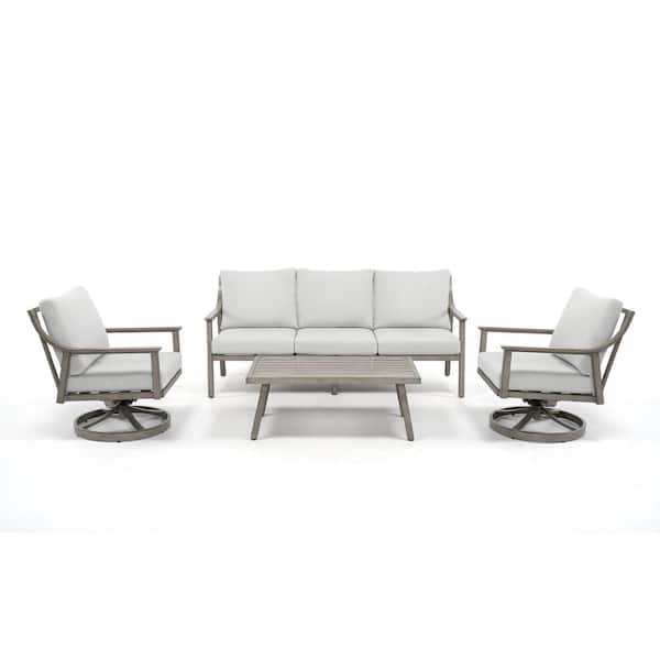 EGEIROSLIFE EliteCast 4-Piece Aluminum Patio Conversation Set with Gray Cushions