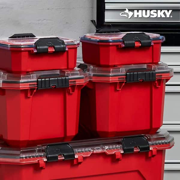 Husky Professional Duty Waterproof Storage Container with Hinged  Lid in Red 261212