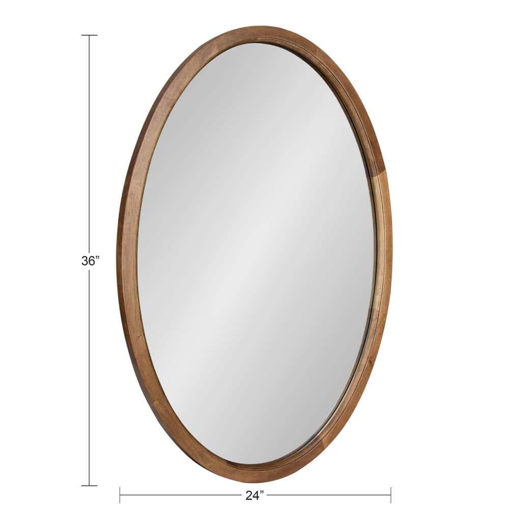 Elegant Farmhouse Oval Wood Bathroom Vanity Mirror, Rustic Brown