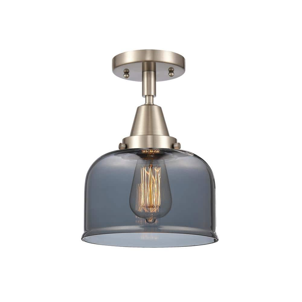 Innovations Bell 8 in. 1-Light Brushed Satin Nickel, Plated Smoke Flush ...