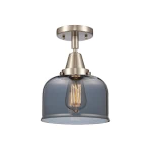 Bell 8 in. 1-Light Brushed Satin Nickel, Plated Smoke Flush Mount with Plated Smoke Glass Shade