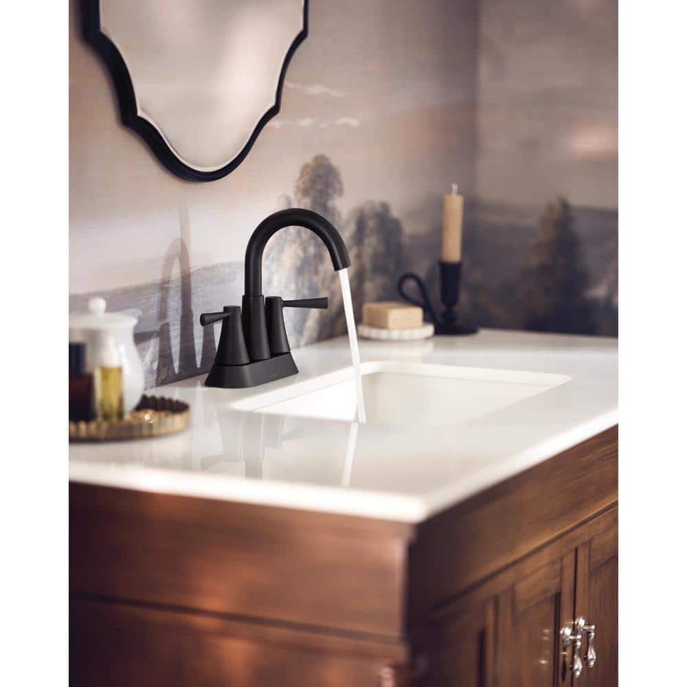 Matte Black Brass Two-Handle 4" Centerset Bathroom Faucet