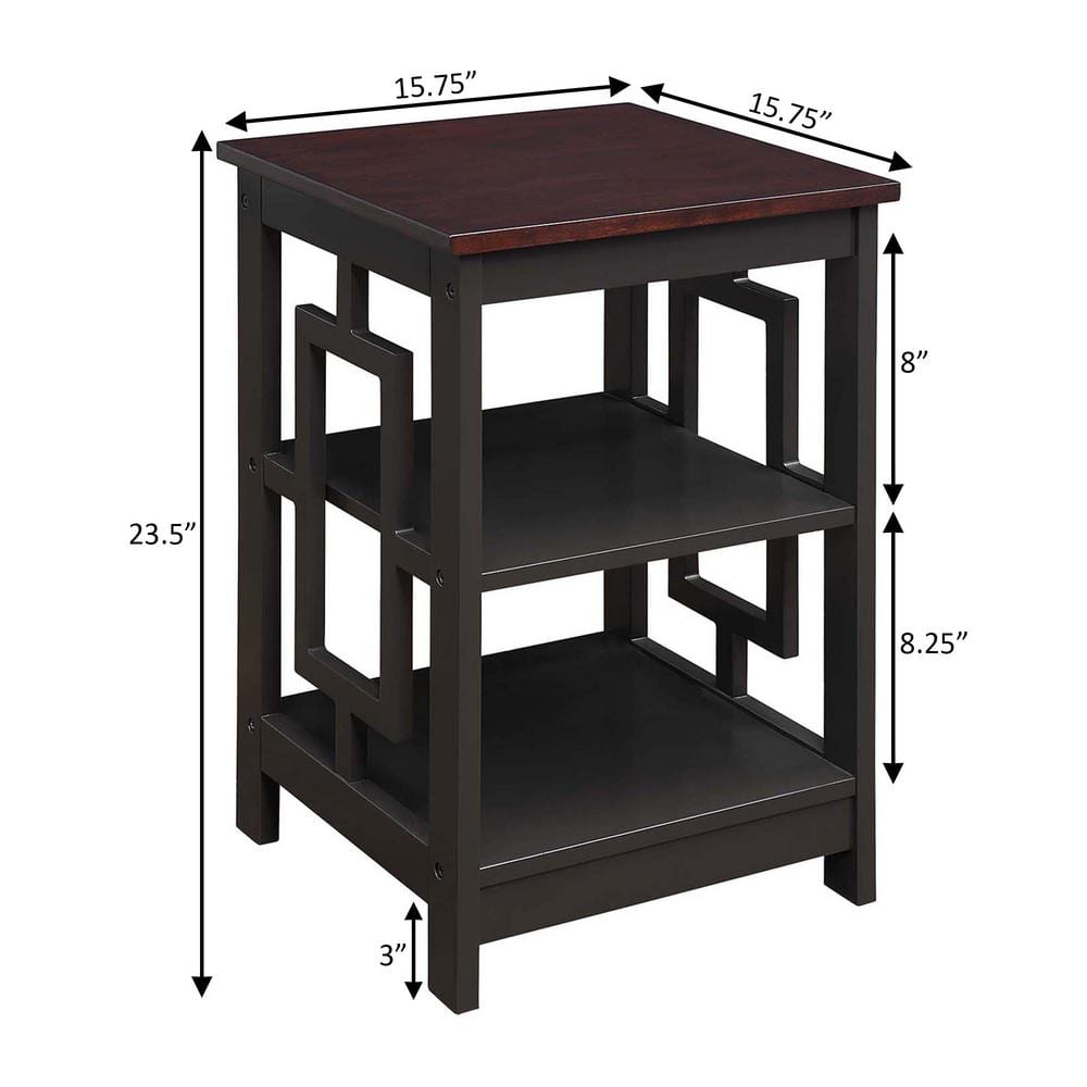 Espresso Medium Wood Square End Table with Shelves
