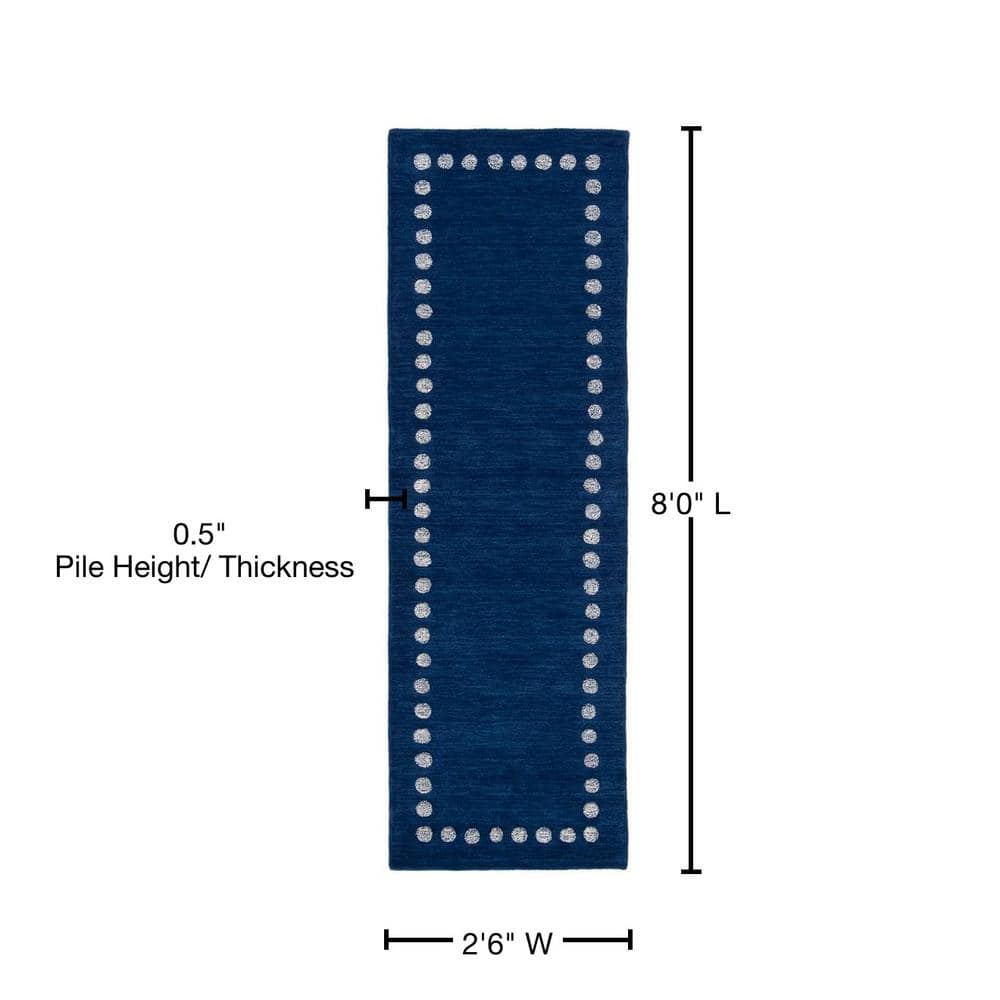 Navy Wool Hand-Tufted Kids Runner Rug with Polka Dot Border