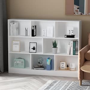 41.3 in. H x 55.1 in. W White Wood 10-Shelf Freestanding Standard Bookcase Display Bookshelf With Cubes
