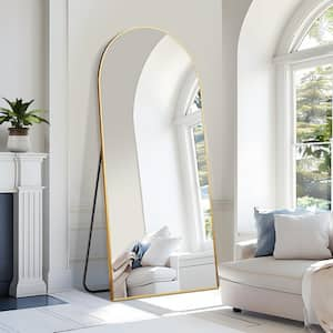 35 in. W x 79 in. H Modern Arch Metal Framed Gold Full Length Floor Mirror Standing Mirror