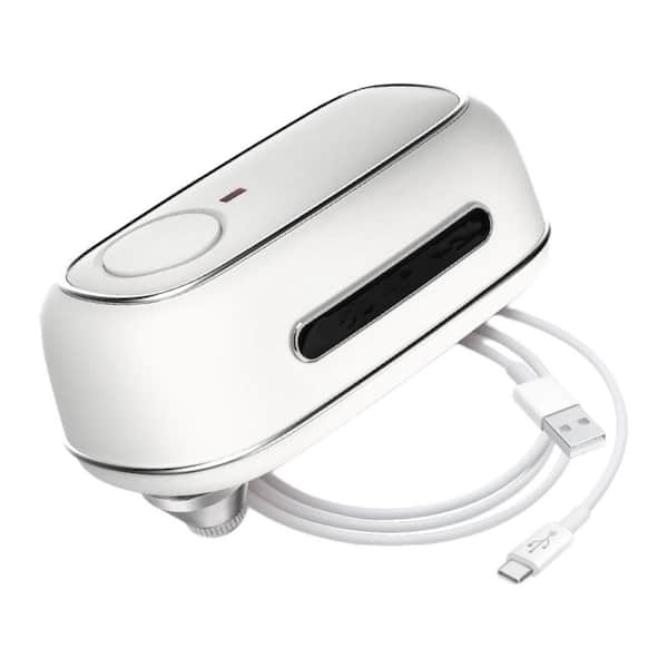 White Hands-Free Rechargeable Electric Can Opener with Storage Box, Automatic Stop and Smooth Edge for Large Cans