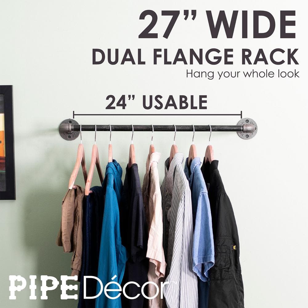 2 ft Black Industrial Steel Pipe Wall Mounted Clothing Rack