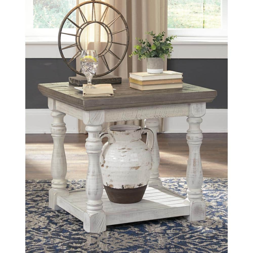 Modern Gray & White Rustic Wood Square End Table