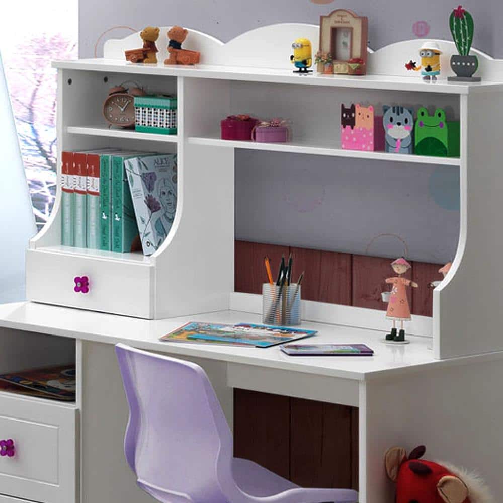 Meyer White Wood Desk Hutch with Storage Drawer