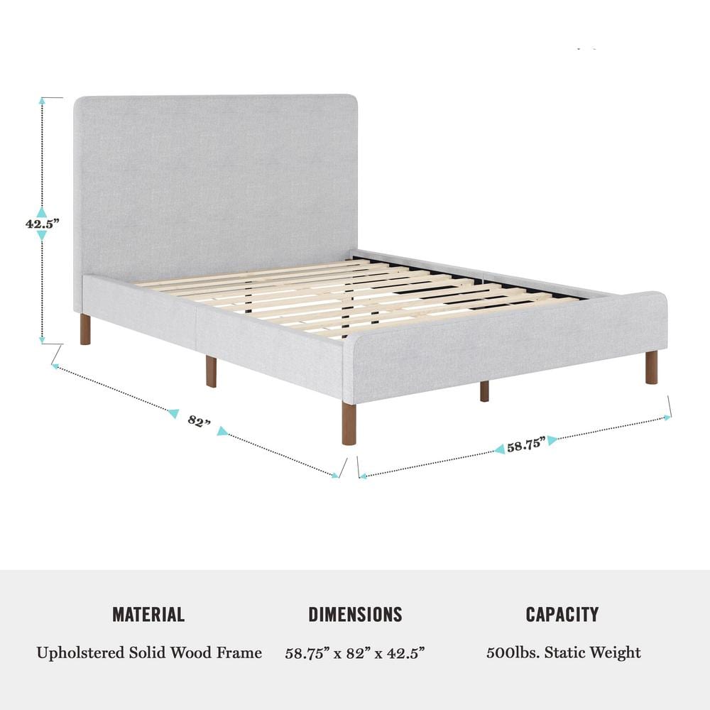 Britta Gray Upholstered Full Platform Bed with Walnut Legs