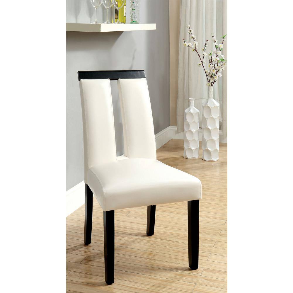 Contemporary White Faux Leather Upholstered Side Chair with Wood Frame
