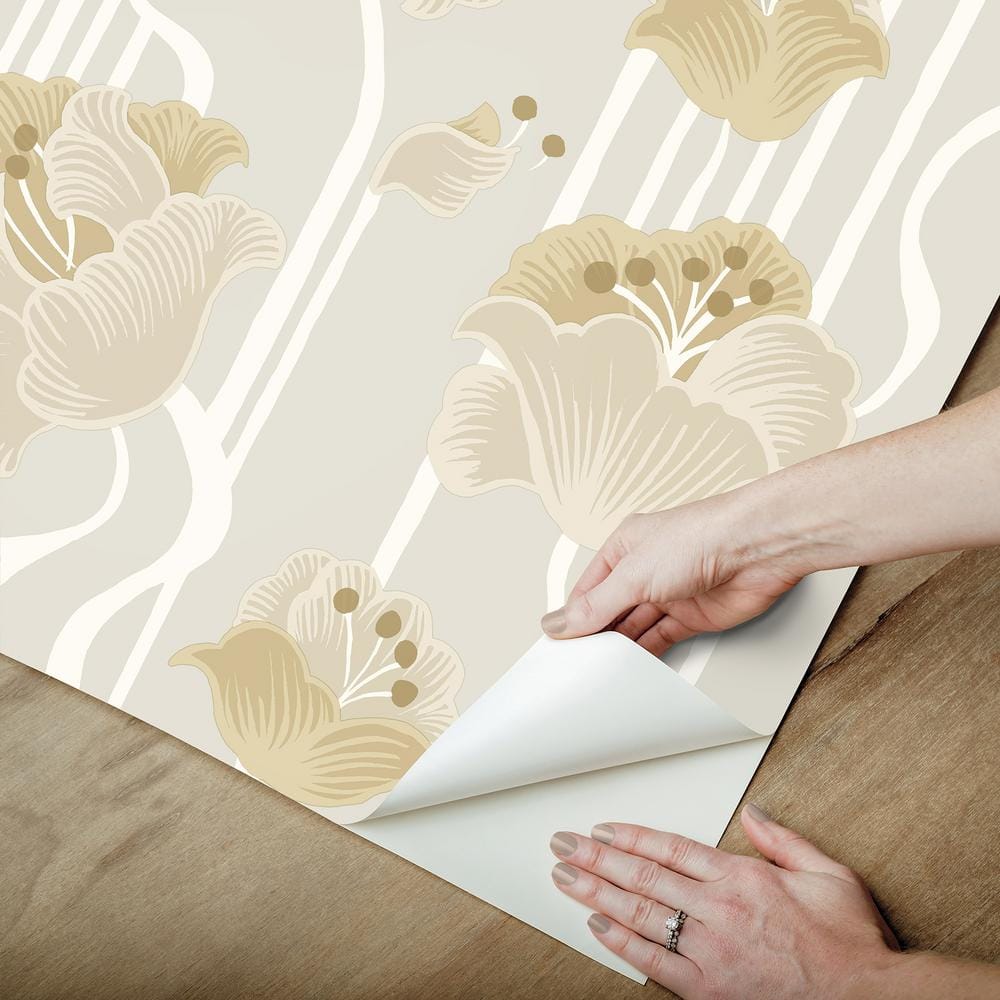 Shirley Beige and Gold Floral Peel and Stick Wallpaper
