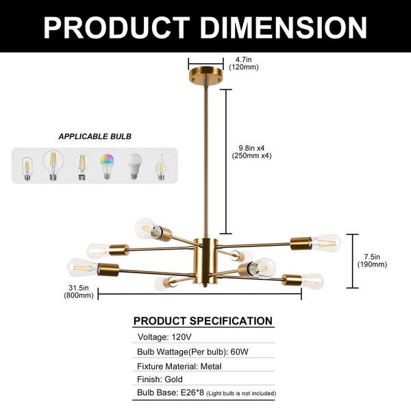 Emeritpro 8-Light Copper Industrial Branch Chandelier, E26 Base