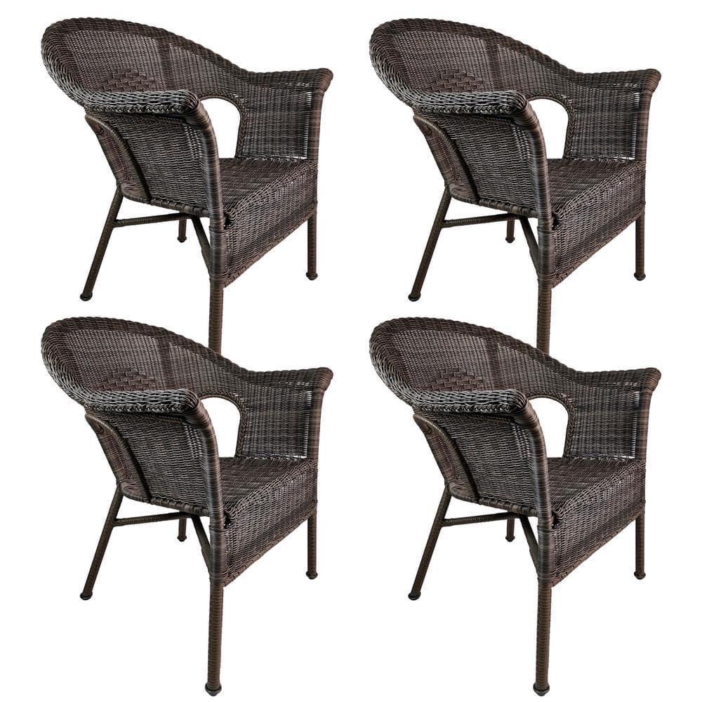 dubbin Gray Patio Rattan Chair Wicker Patio Outdoor Dining Chair (4