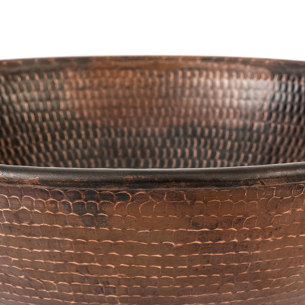 15" Round Hammered Copper Vessel Sink with Wired Rim
