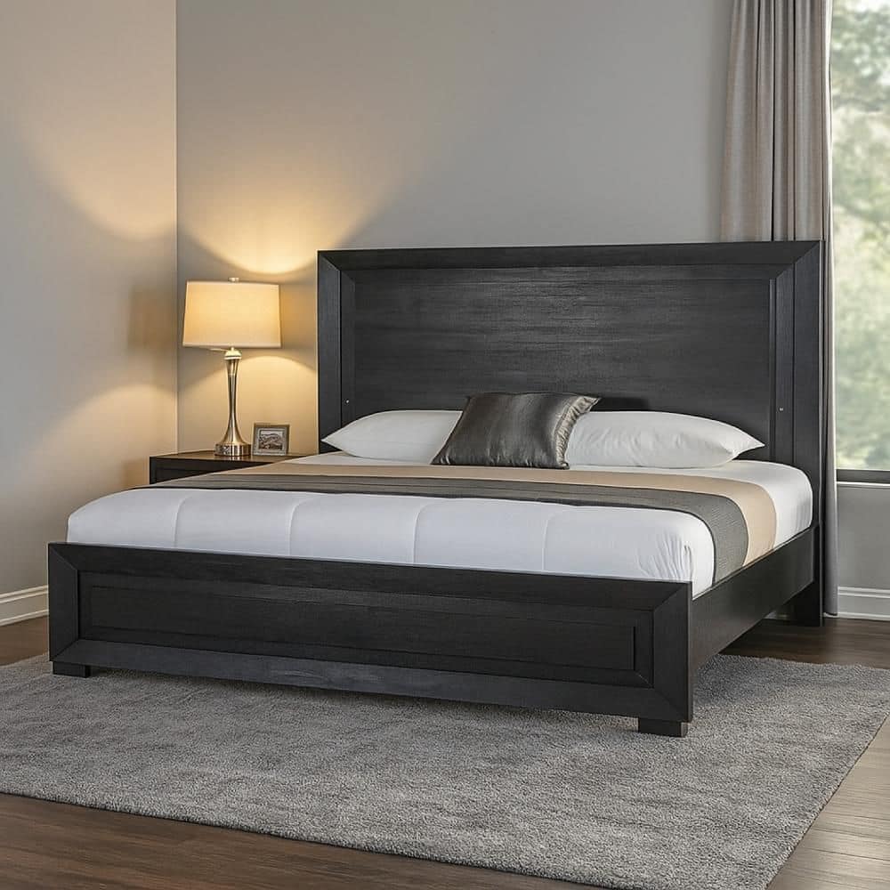 Ashen Black Wood Frame Queen Panel Bed with Metal Legs price history on PriceWatchPro