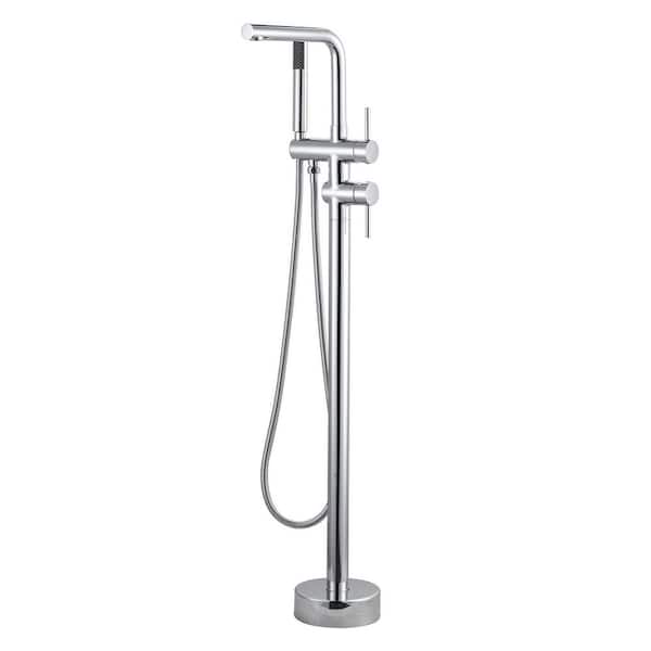 2-Handle Freestanding Tub Faucet with Hand Shower and in Polished Chrome