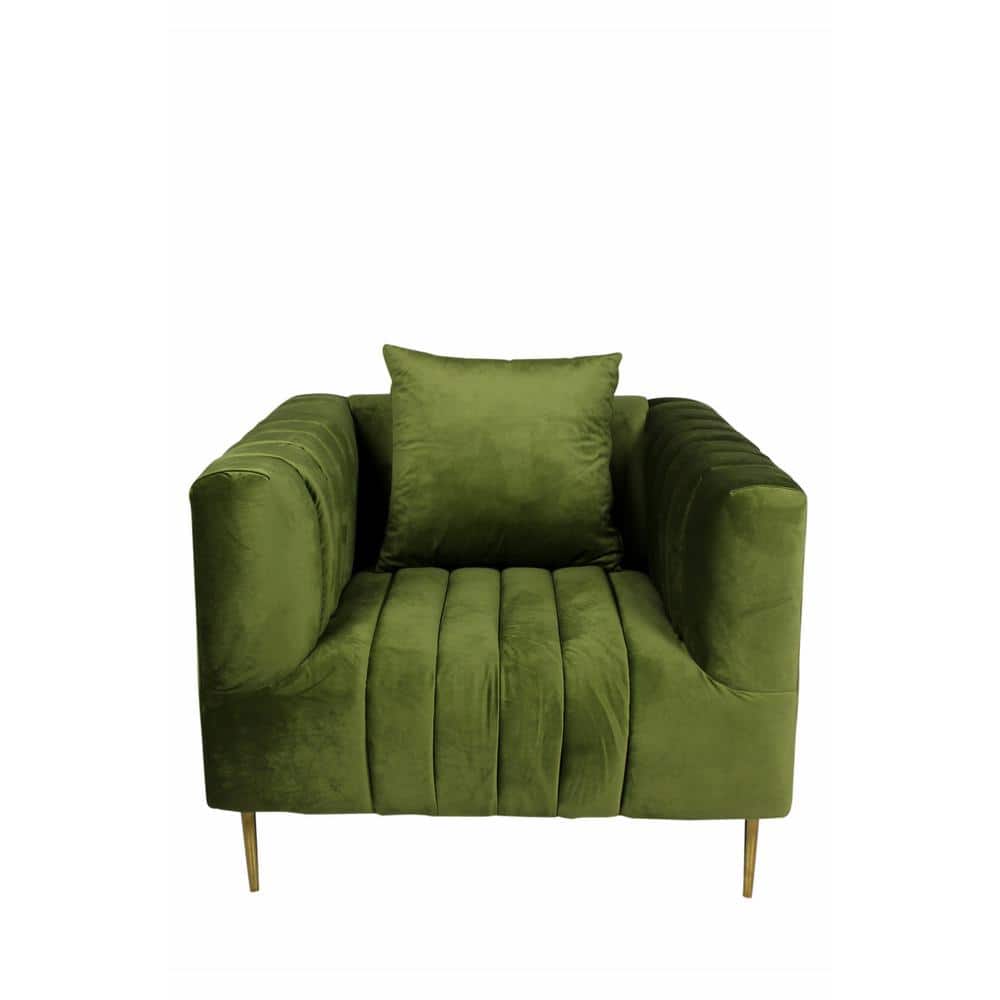 HomeRoots Valerie 28 in. Olive Green Velvet Arm Chair with Tufted