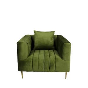 Valerie 28 in. Olive Green Velvet Arm Chair with Tufted Cushions