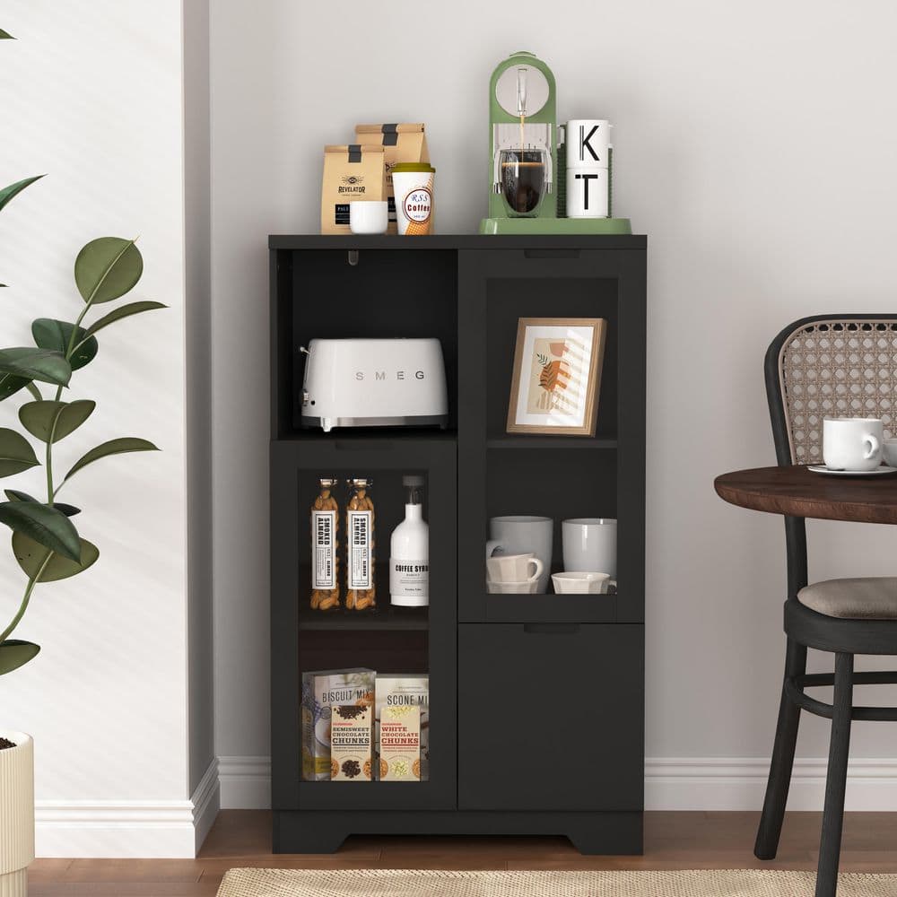 Black 39.4 in. MDF Buffet Sideboard Cabinet with 2 Glass Doors, 2 Adjustable Shelves and Drawer price history on PriceWatchPro