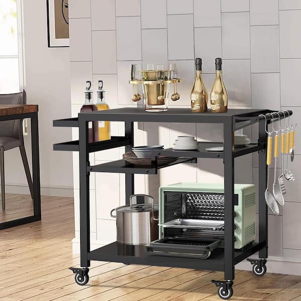 39. 6in Outdoor Metal Grill Cart, Pizza Oven Stand Table, Three