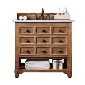 Malibu 36 in. W x 23.5 in.D x 35.3 in. H Single Vanity in Honey Alder with Quartz Top in Eternal Jasmine Pearl