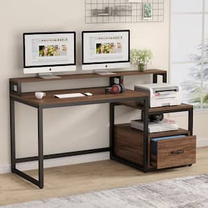 Havrvin 61 in. Rectangular Rustic Brown Engineered Wood One Drawer Computer Desk with Two Open Shelf