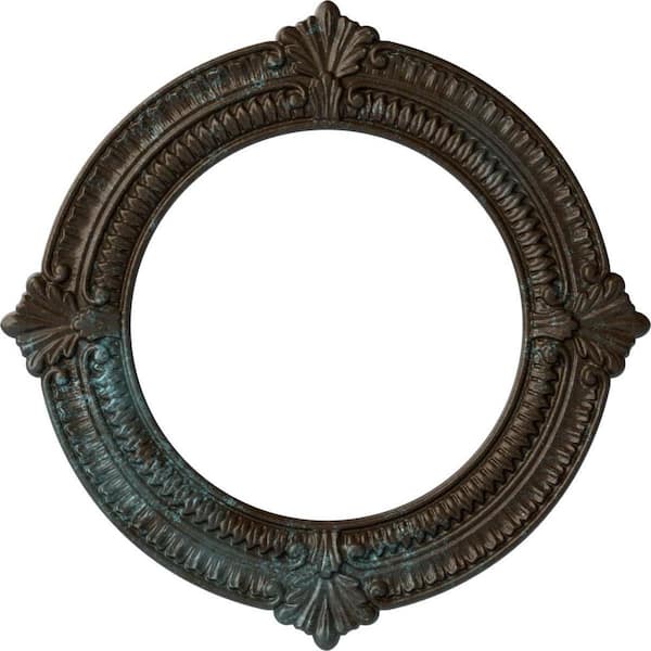Ekena Millwork 5/8" x 13-1/8" x 13-1/8" Polyurethane Benson Ceiling Medallion, Bronze Blue Patina