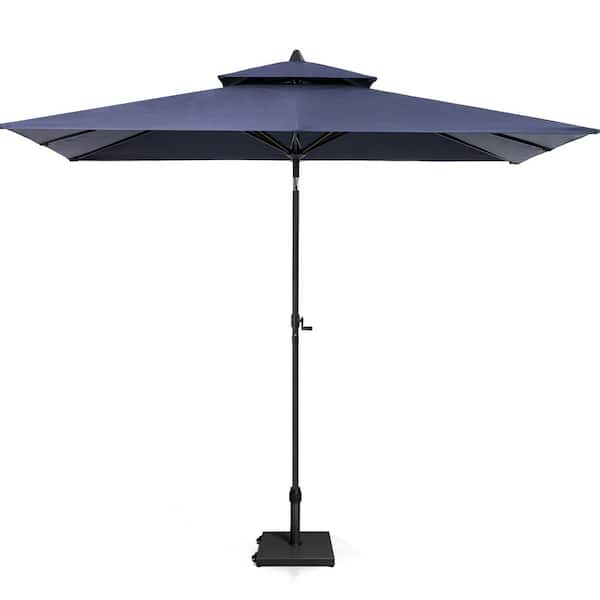 9 ft. x 5 ft. Aluminum Double Top Market Crank and Tilt Patio Umbrella in Navy Blue, 45 lbs. Cement Umbrella Base