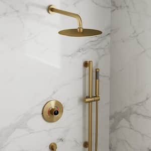 Classicrain 10 in. 2-Spray Round Wall Bar Shower Kit with Sliding Bar in Brushed Gold Valve Included