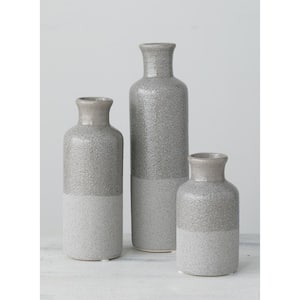 10", 7.5", and 5" Two-Tone Gray Ceramic Bottle Vase (Set of 3)