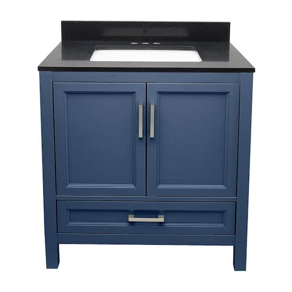Ella Nevado 31 in. W x 22 in. D x 36 in. H Bath Vanity in Navy Blue with Quartz Stone Galaxy Black Top with White Basin
