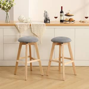 26 in. Fabric Upholstered Natural Wood Frame Backless Counter Height Swivel Counter Stool (Set of 2)