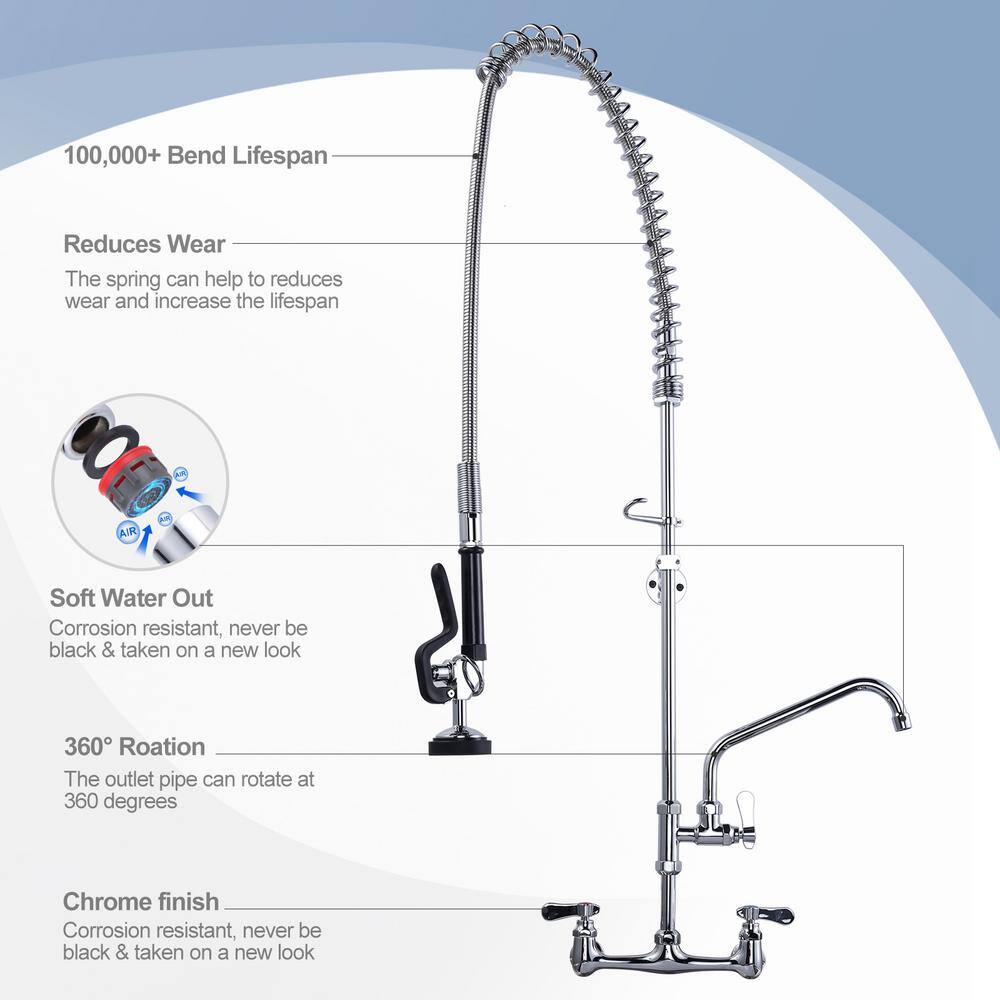 47 Inch Chrome Wall Mounted Commercial Kitchen Faucet with Pull-out Spray
