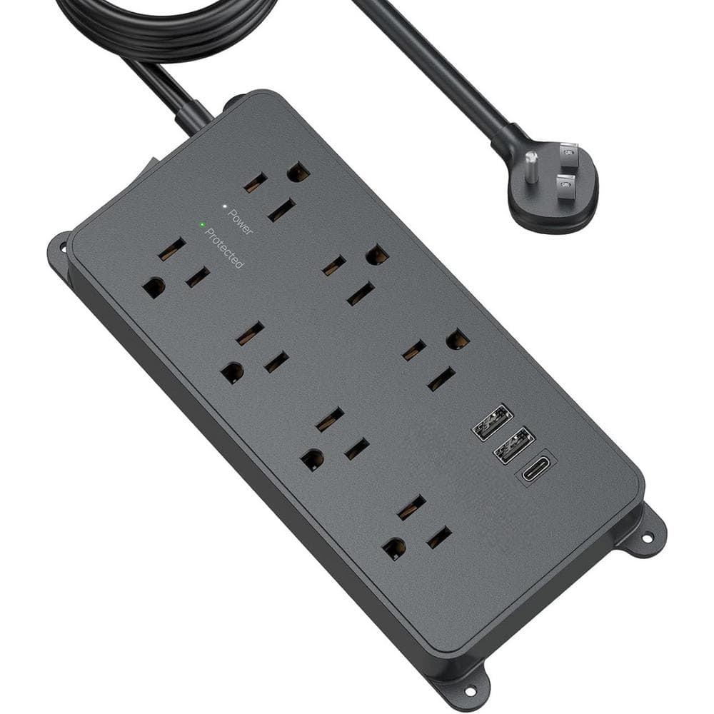 7-Outlet Power Strip Surge Protector with 3 USB Ports Wall Mountable and 10