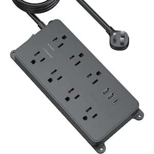 7-Outlet Power Strip Surge Protector with 3 USB Ports Wall Mountable and 10 ft. Extension Cord in Black